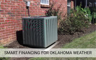Outdoor HVAC unit next to a brick home with flowers, representing smart financing options for storm shelters, generators, and HVAC in Oklahoma.